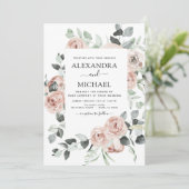 Invitation Tout en un Dusty rose Floral Eucalyptus Mariage (Debout devant)