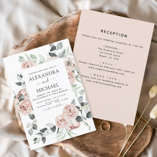 Invitation Tout en un Dusty rose Floral Eucalyptus Mariage