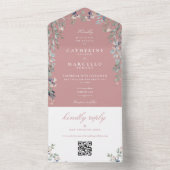 Invitation Tout En Un Dusty Rose Floral Greenery QR Code Mariage (À l'intérieur)