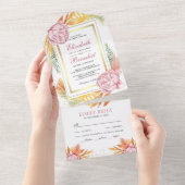 Invitation Tout En Un Dusty rose Floral or séché Palm Feuille Mariage (Déchirure)