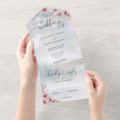 Invitation Tout En Un Dusty Rose Floral Script Coeurs Mariage d'hiver (Déchirure)