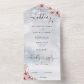 Invitation Tout En Un Dusty Rose Floral Script Coeurs Mariage d'hiver (À l'intérieur)