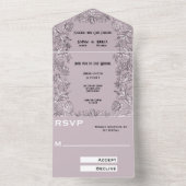 Invitation Tout En Un Dusty rose gravé floral All in One Wedding Inviter (À l'intérieur)
