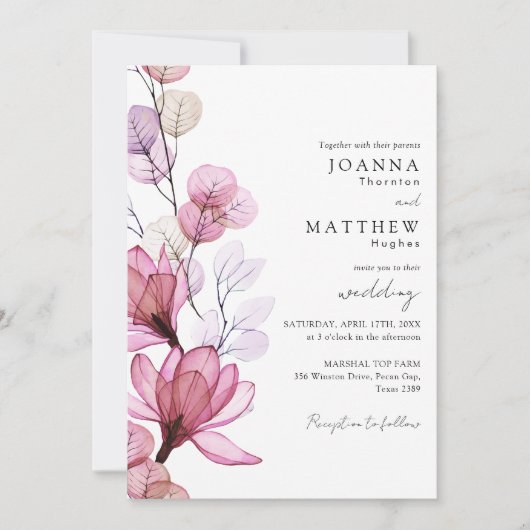 Invitation Tout en un Dusty Rose Mariage floral transparent (Devant)