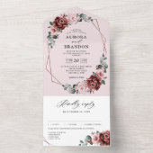 Invitation Tout En Un Dusty rose mauve Rose Floral Mariage géométrique A (À l'intérieur)