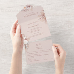 Invitation Tout En Un Dusty Rose Pampas Grass tout en un mariage Inviter
