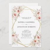 Invitation Tout en un Dusty Rose rose Floral Mariage or (Devant / Derrière)