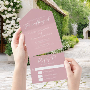 Invitation Tout En Un Dusty Rose rose Mariage romantique
