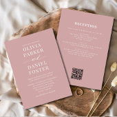 Invitation Tout en un Dusty Rose rose QR Code Mariage