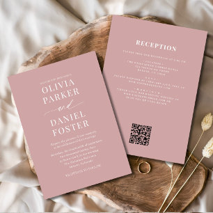 Invitation Tout en un Dusty Rose rose QR Code Mariage