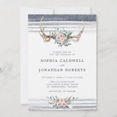 Invitation Tout en un Dusty rose Roses Cerfs Antlers Mariage (Devant)
