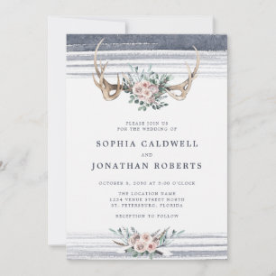 Invitation Tout en un Dusty rose Roses Cerfs Antlers Mariage
