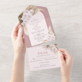 Invitation Tout En Un Dusty Rose Tropical Pampas Grass Orchidées Mariage (Déchirure)