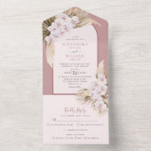 Invitation Tout En Un Dusty Rose Tropical Pampas Grass Orchidées Mariage (À l'intérieur)