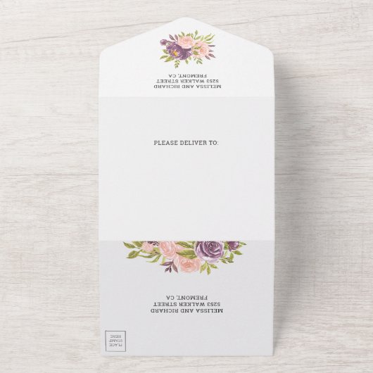 Invitation Tout En Un Dusty violet et rose pâle Mariage (Dehors)