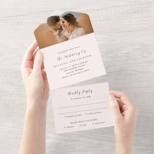 Invitation Tout En Un Earthy Neutral Photo Modern Wedding (Déchirure)