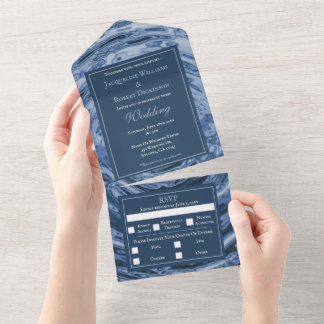 Invitation Tout En Un Eau chromée liquide bleue élégante pour mariage
