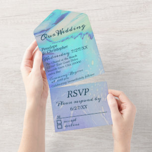 Invitation Tout En Un Eau de mer bleue moderne abstraite mariage sur la