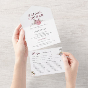 Invitation Tout En Un Échantillon Rustique Floral Roses & Lanterne hiver