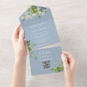 Invitation Tout En Un Éclairages en guirlande de verdure Code QR mariage (Déchirure)