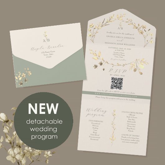Invitation Tout En Un Eco-Friendly Sage Green Gold Wedding
