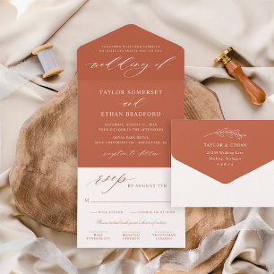 Invitation Tout En Un Écriture Calligraphique Élégante Mariage Rust