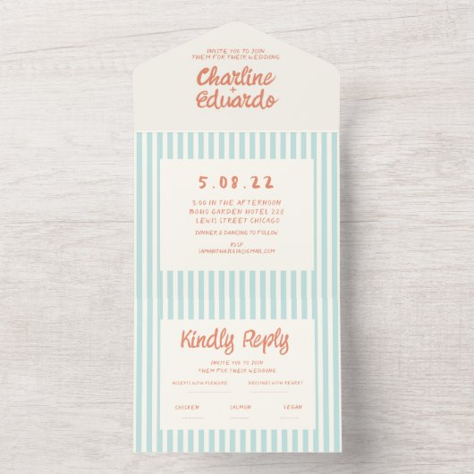Invitation Tout En Un Écriture manuscrite Pastel Retro Mariage (À l'intérieur)