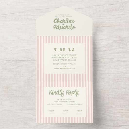 Invitation Tout En Un Écriture manuscrite Pastel Retro Mariage (À l'intérieur)