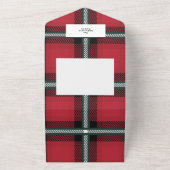 Invitation Tout En Un Écriture or joyeux noël rouge tartan photo tout i (Dehors)