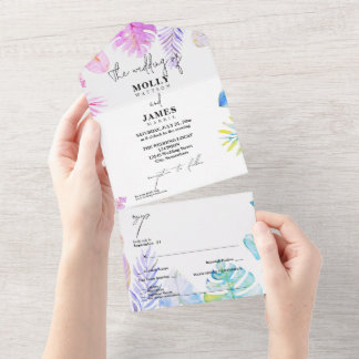 Invitation Tout En Un Elégance aquarelle tropicale feuille mariage