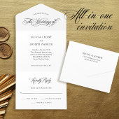 Invitation Tout En Un Élégance italienne classique | Mariage noir et bla