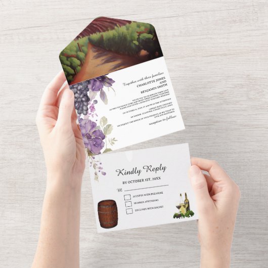 Invitation Tout En Un Élégance rustique Un Mariage viticole unique (Déchirure)