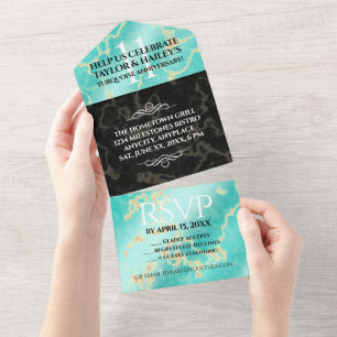 Invitation Tout En Un Élégant 11e Anniversaire de Mariage Turquoise