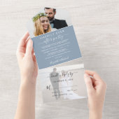 Invitation Tout En Un Elégant 2 Photo Dusty Blue Wedding Réception (Déchirure)
