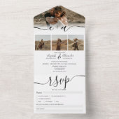 Invitation Tout En Un Elégant 4 Photos noir blanc mariage de script mode (À l'intérieur)