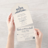Invitation Tout En Un Élégant Ancien Château Manor Mariage QR Code (Déchirure)