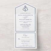 Invitation Tout En Un Élégant Ancre nautique Monogramme Mariage de cadre (À l'intérieur)