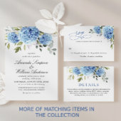 Invitation Tout En Un Elégant aquarelle bleu Hydrangea QR code Mariage