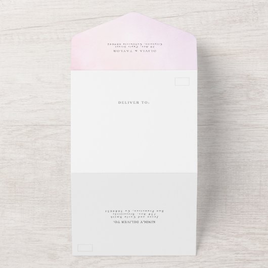 Invitation Tout En Un Elégant Aquarelle douce Fleurs Mariage violet (Dehors)