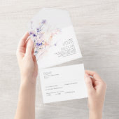 Invitation Tout En Un Elégant Aquarelle douce Fleurs Mariage violet (Déchirure)