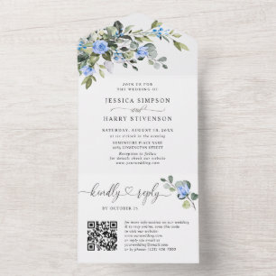 Invitation Tout En Un Elégant Aquarelle Eucalyptus Blue Rose Mariage