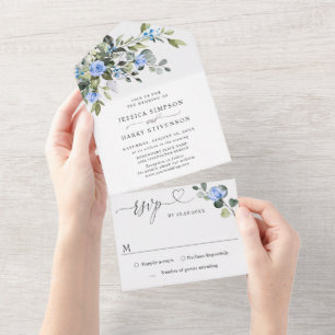 Invitation Tout En Un Elégant Aquarelle Eucalyptus Blue Rose Mariage
