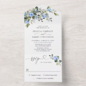 Invitation Tout En Un Elégant Aquarelle Eucalyptus Blue Rose Mariage (À l'intérieur)