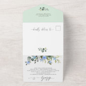 Invitation Tout En Un Elégant Aquarelle Eucalyptus Blue Rose Mariage (Dehors)