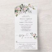 Invitation Tout En Un Elégant Aquarelle Eucalyptus Blush Rose Mariage (À l'intérieur)