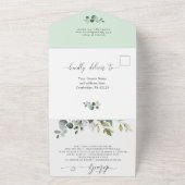 Invitation Tout En Un Elégant aquarelle Eucalyptus Mariage code QR (Dehors)
