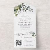 Invitation Tout En Un Elégant aquarelle Eucalyptus Mariage code QR (À l'intérieur)