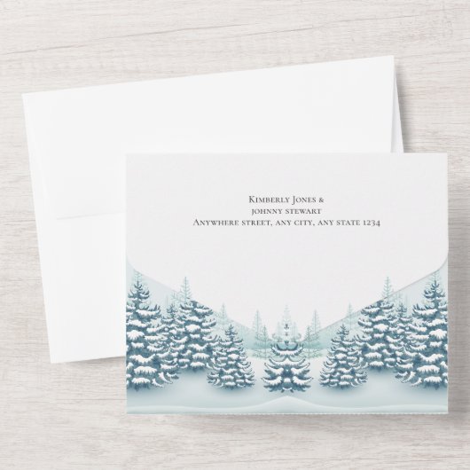 Invitation Tout En Un Elégant aquarelle Pine arbres RSVP Mariage d'hiver (Verso)