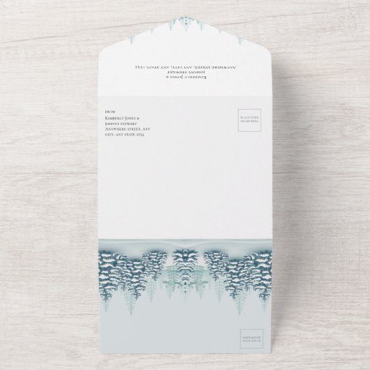 Invitation Tout En Un Elégant aquarelle Pine arbres RSVP Mariage d'hiver (Dehors)
