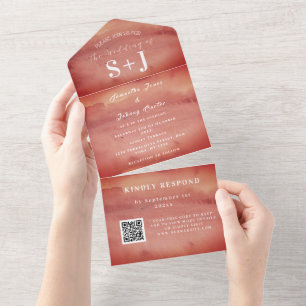Invitation Tout En Un Elégant aquarelle Terracotta QR Code Mariage RSVP